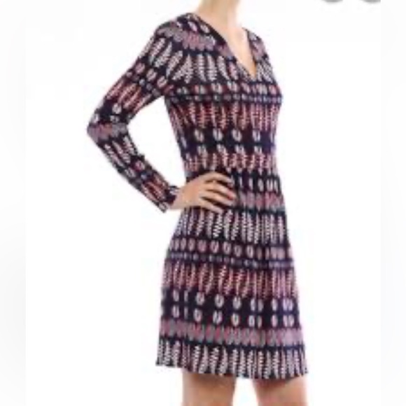 Tory Burch V neck Viscoce Fantasy Printed long sleeves dress size Small EUC - Picture 14 of 15